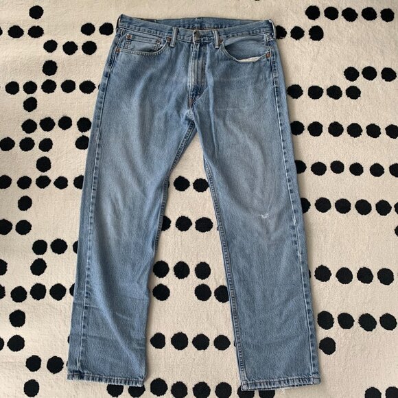 Levi's 505 Regular Fit Distressed Light Wash Denim Straight Leg Jeans - Picture 2 of 15